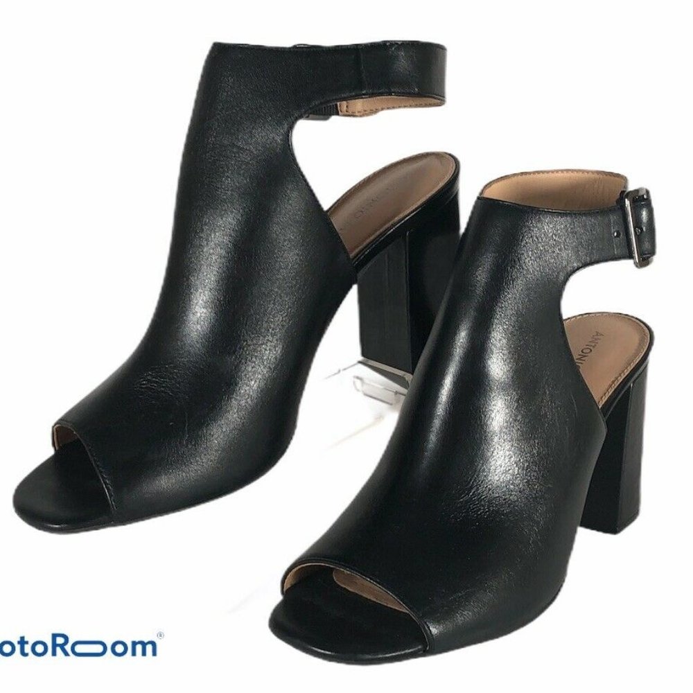 Antonio Melani Iven Black Leather Peep Toe 7.5